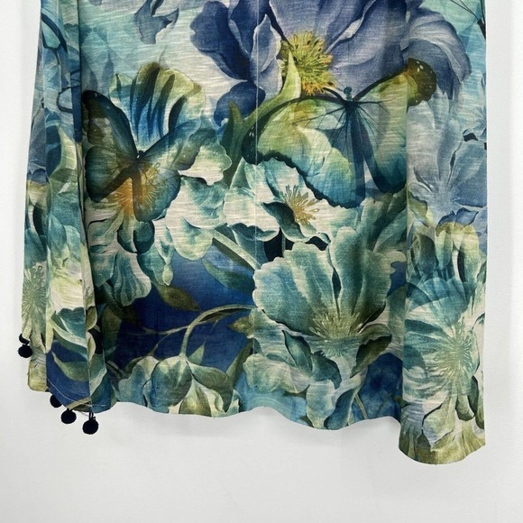 Live And Let Live Boho Floral Butterfly Top Embellished High Low Pom Trim Size S - Picture 7 of 9